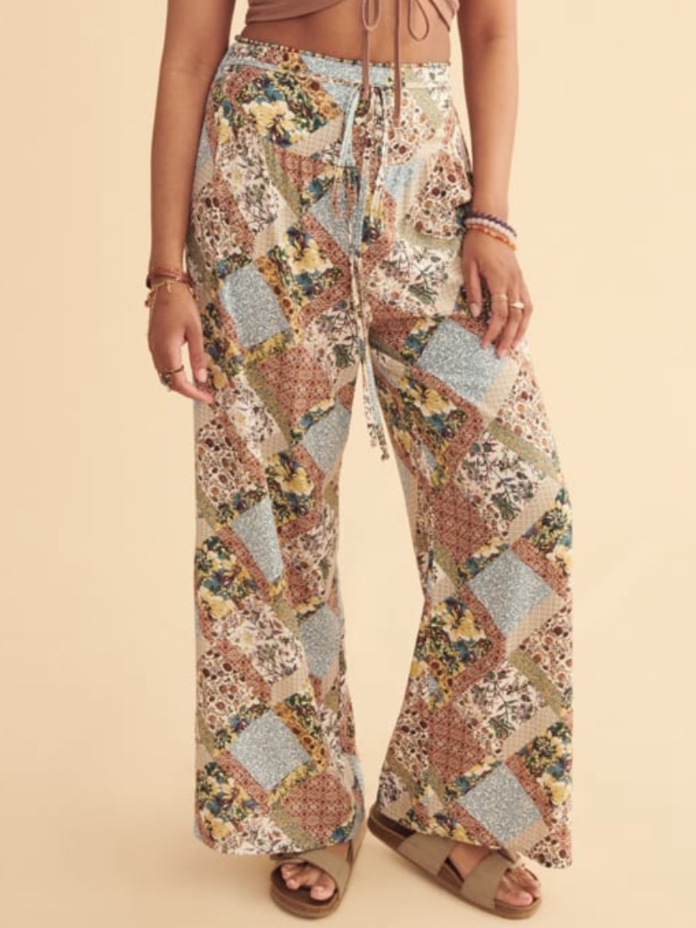 NWT EARTHBOUND Wide-Leg Garden Patchwork Print Pants